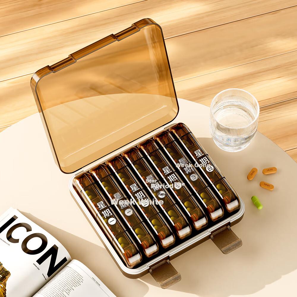 Weijian Weekly Pill Organizer Box, 7-Day Morning Noon Evening Portable Dispenser for Travel and Elderly Storage