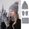 Knitted Hat, Ladies', Cold Hat, Double-layer, Scarf, Outdoor, Warm Hat, Knitted Hat, Gloves, Three Piece Set