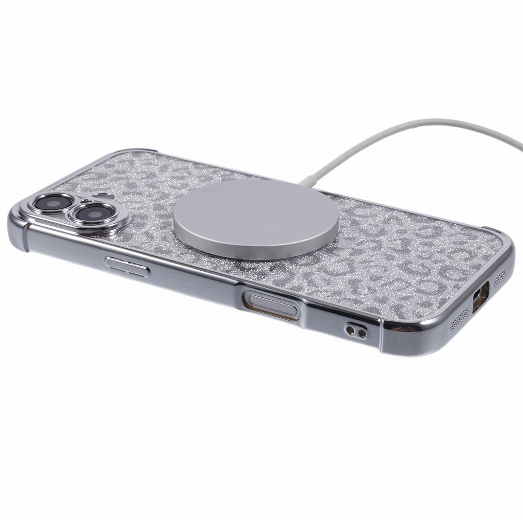 For iPhone 16 Plus Case Compatible with MagSafe Sparkly Leopard Print Clear TPU Phone Cover