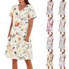 Women's Summer Fashion Casual V-Neck Floral Print Short Sleeve Pocket Dress