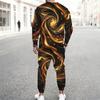 Men Plus Size Black Teal Gold Printed Two Piece Set Round Neck Long Sleeve Top Cuffed Pants