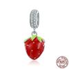 Red Enamel Strawberry Pendant Charm Fit For Original Silver Bracelet Or Necklace 925 Sterling Silver Jewelry Scc1537