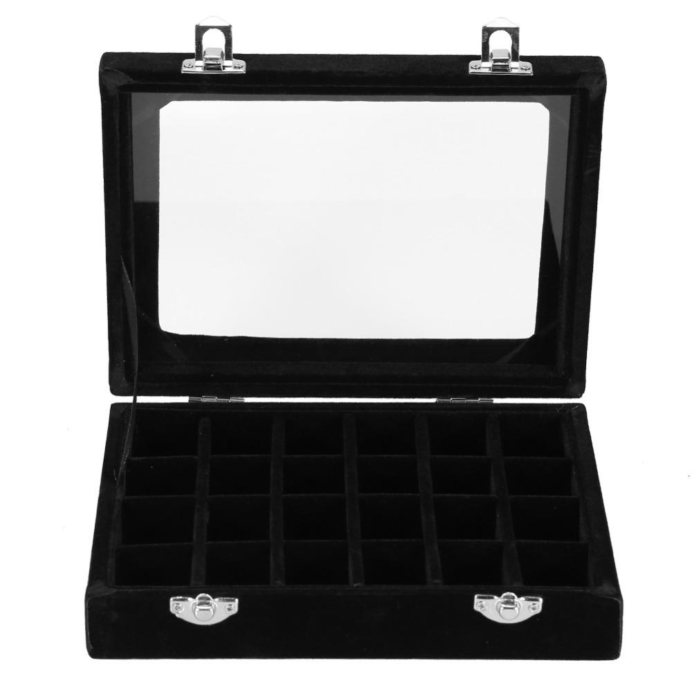 Black Black Velvet Jewelry Display Box Divided Compartment Nail Art Decoration Container For Women