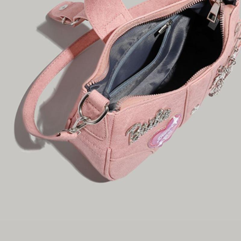 Розовые сумки из искусственной кожи на плечо, модные сумки с принтом в виде сердца и цветка для женщин, стильные сумки на цепочке для девушек