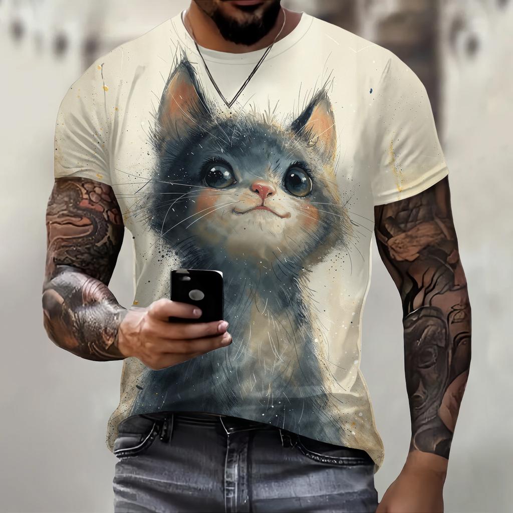 Мужская футболка с 3d принтом милого кота, футболки, топы, модная мужская футболка с животным узором, уличная одежда большого размера, модная мода с круглым вырезом
