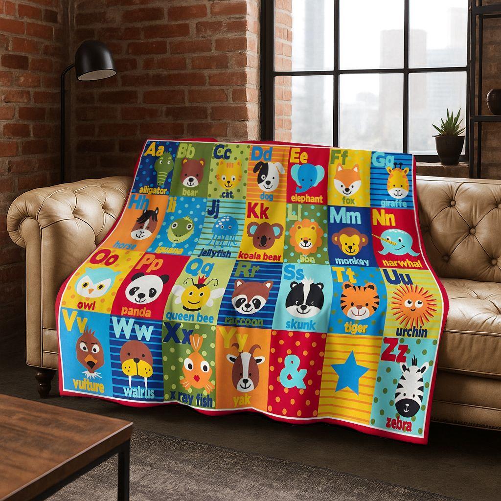 ABC Animal Alphabet Cartoon Early Educatio Children Flannel Blanket,Cozy Soft Throw Blanket for Home Bedroom Bed Sofa Cover