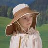 UV Protection Kids Beach Cap Solid color Sunscreen Bucket Hat Children Shawl Sun Hat  Boy