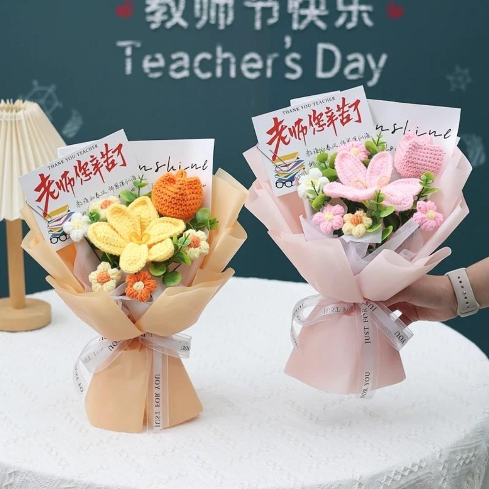 Sunflower Crochet Flower Bouquet Cotton Artificial Flowers New Knitted Flower Valentines Day Gift