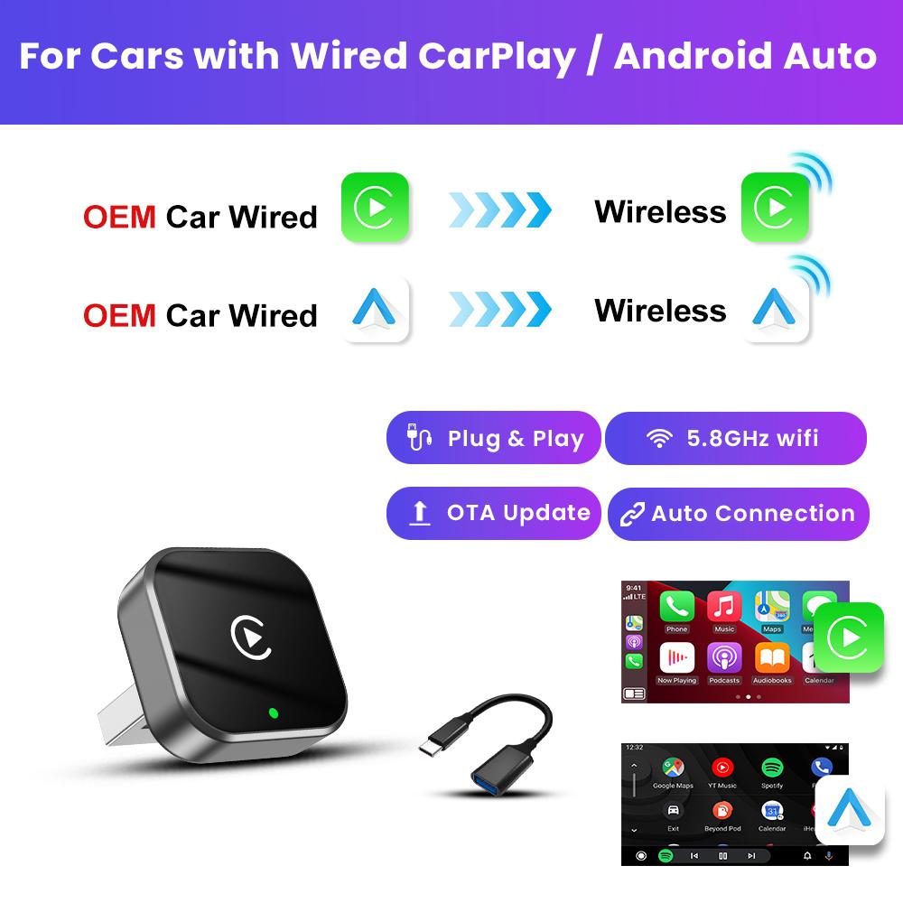 2025 НОВЫЙ Беспроводной адаптер CarPlay Android Auto 2 в 1 Смарт-донгл WIFI Для iPhone Android телефона Для Volvo Benz Mg Kia Chery VW