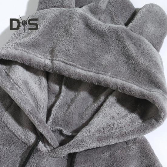 Зимняя мужская толстовка с капюшоном с декором в виде мультяшных ушей, двусторонний бархат с большим передним карманом, свободный длинный рукав, термотоп с эластичными манжетами, повседневная, на каждый день