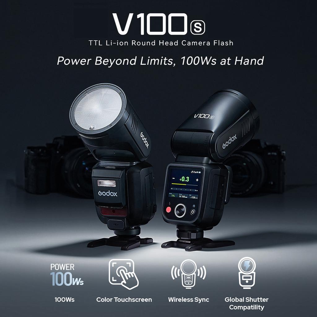 Вспышка для камеры Godox V100 2.4G беспроводная вспышка с круглой головкой накамерная вспышка TTL спидлайт 100 Дж мощность сенсорный экран управления встроенный