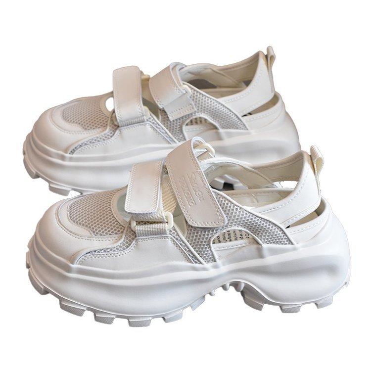 Полые папины кроссовки женские дышащие 2025 лето новые на липучке сетчатые универсальные толстая подошва легкие спортивные сандалии тренд