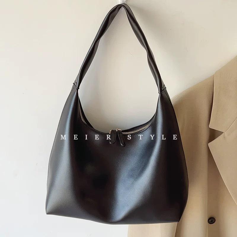 Soft Leather Simple Shoulder Bag Women's Fashion Versatile Niche Underarm Bag High-end Large-capacity Bag