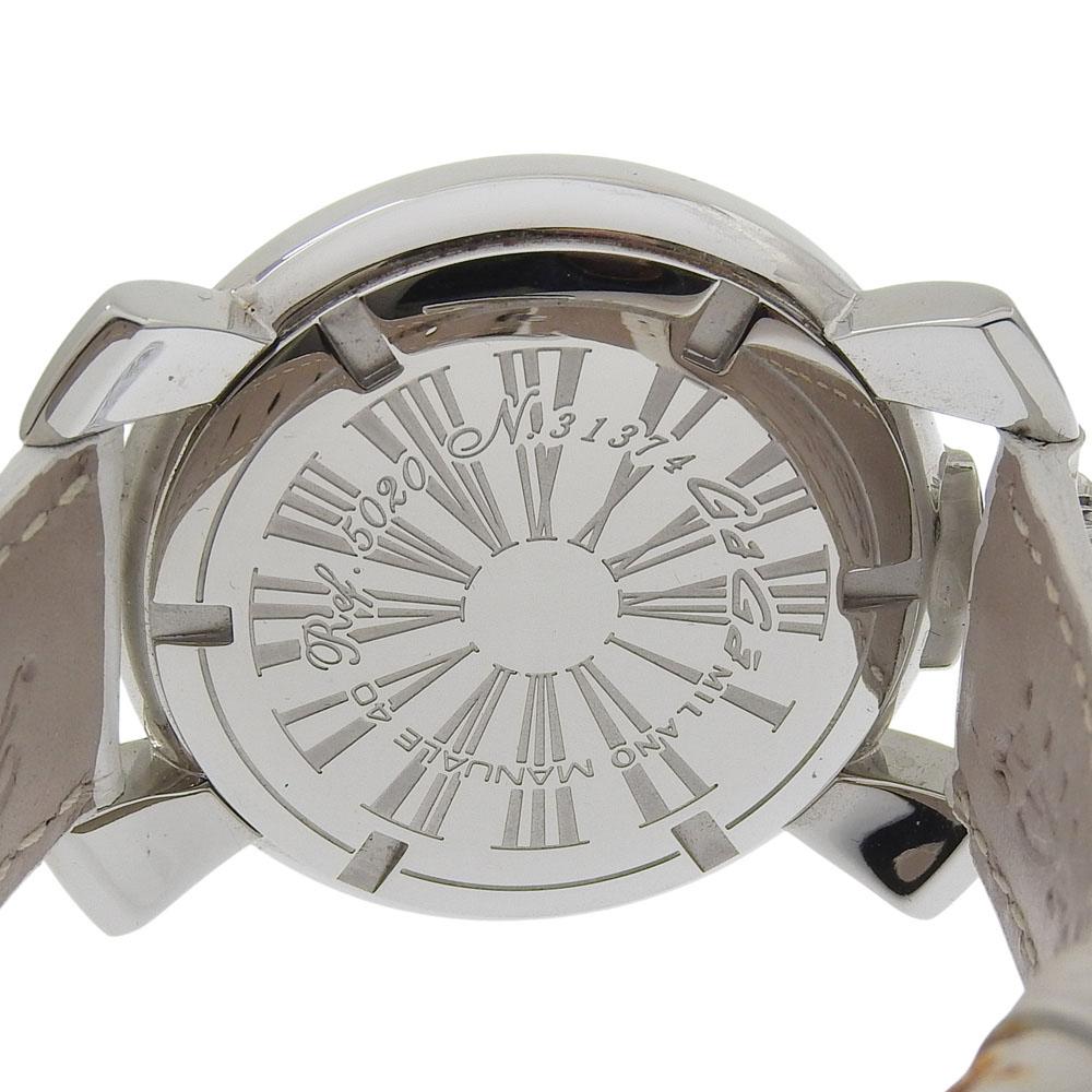Gaga Milano Manuale 40 Watches 5020 black blackDial Stainless Steel/Embossed Leather Quartz Analog display mens Used