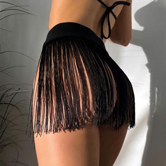 Юбка для плавания, накидка с высокой талией, однотонная, с кисточками, защита от солнца, пляжное бикини