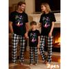 Новогодний семейный комплект 2026, футболки с короткими рукавами и клетчатые брюки, удобный
