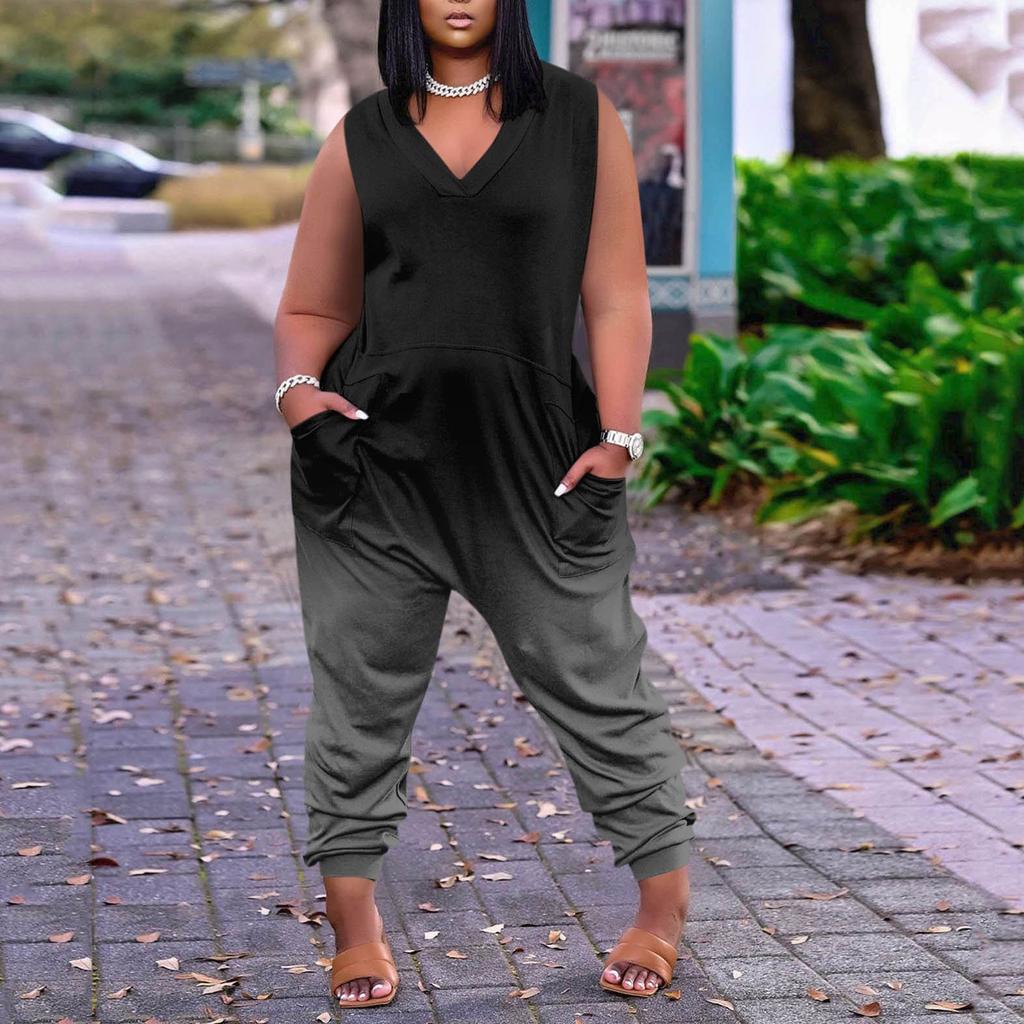 Женский повседневный комбинезон больших размеров без рукавов с градиентом тай-дай и карманами