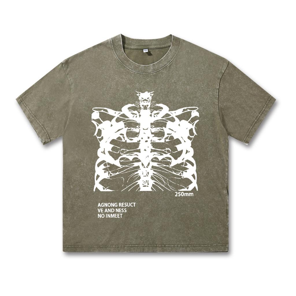 Retro Washed Vintage T-Shirt Blsack Tops Skeleton T-Shirt High Quality T Shirts Summer Oversized Short Sleeve Clothes