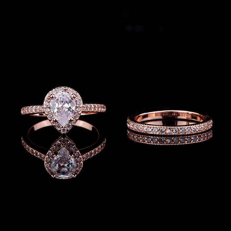 Классическое женское помолвочное кольцо с цирконом в форме капли воды, роскошное, инкрустированное бриллиантами, набор колец, ювелирные изделия