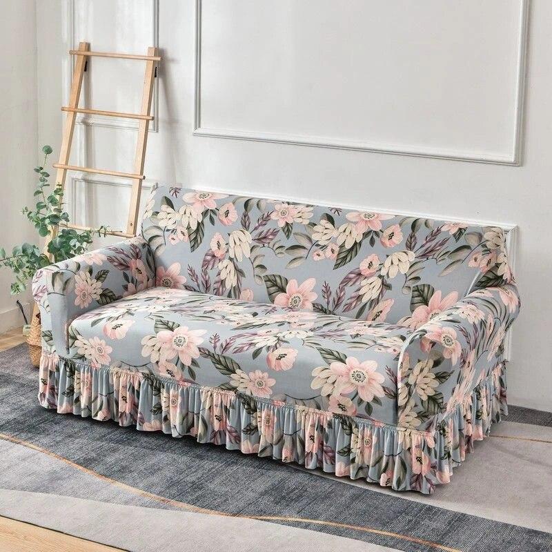 Flower Style Elastic Sofa Cover Double Sofa Large Skirt Full Cover Four Seasons Universal Set Full Set Sofa Cover Cloth Cushion