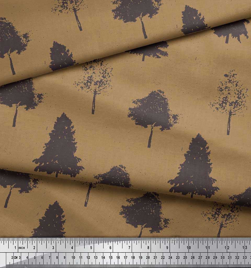 Soimoi Коричневый японский креп-сатин ткань трафарет дерево принт ткань на метр 42 дюйма