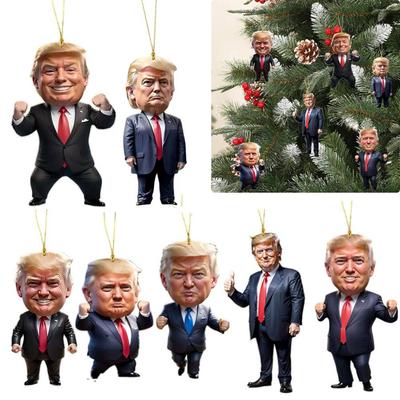 Дональд Трамп Рождественское украшение 2D Акриловые Рождественские украшения Трампа 2024 Рождественская елка Подвеска для автомобиля Рождественские елочные украшения