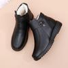 Women's Warm Velvet Winter Boots - Soft Sole, Non-Slip Flat Heel Leather Shoes for Middle-Aged and Elderly.