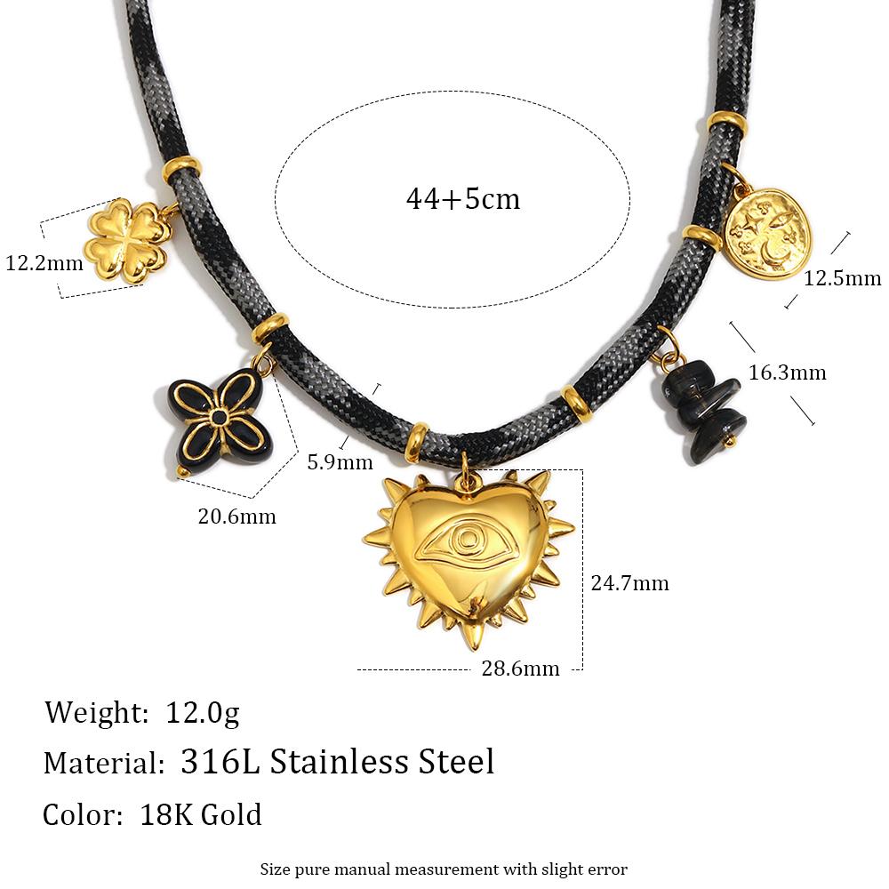 MamacitaSlay 316L Stainless Steel Woven Rope Heart Flower Necklace 18K Gold Plated Waterproof Jewelry Winter Necklace 2025 Gifts