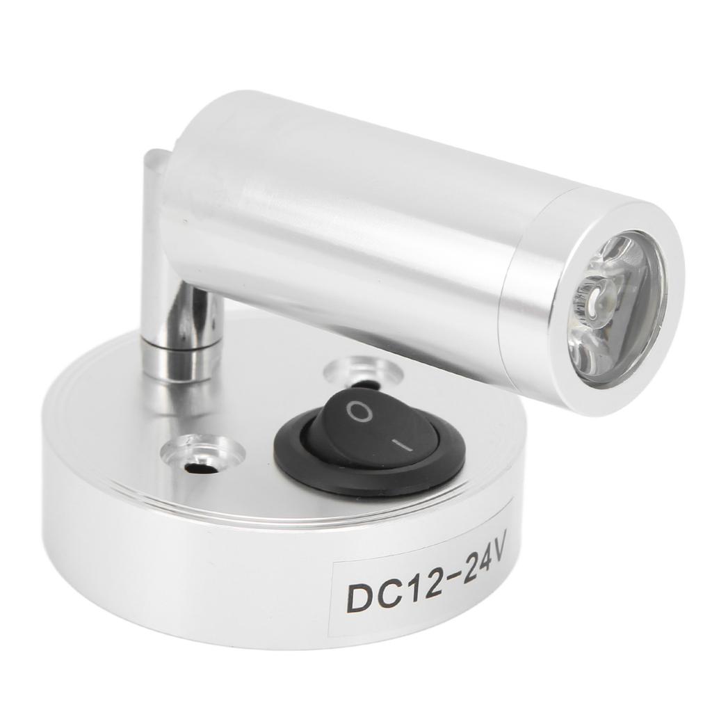 12‑24V 3W LED Reading Light Bedroom Bedside Lamp Chrome Aluminum Alloy for Boat RV SUV Trailer Silver Neutral White