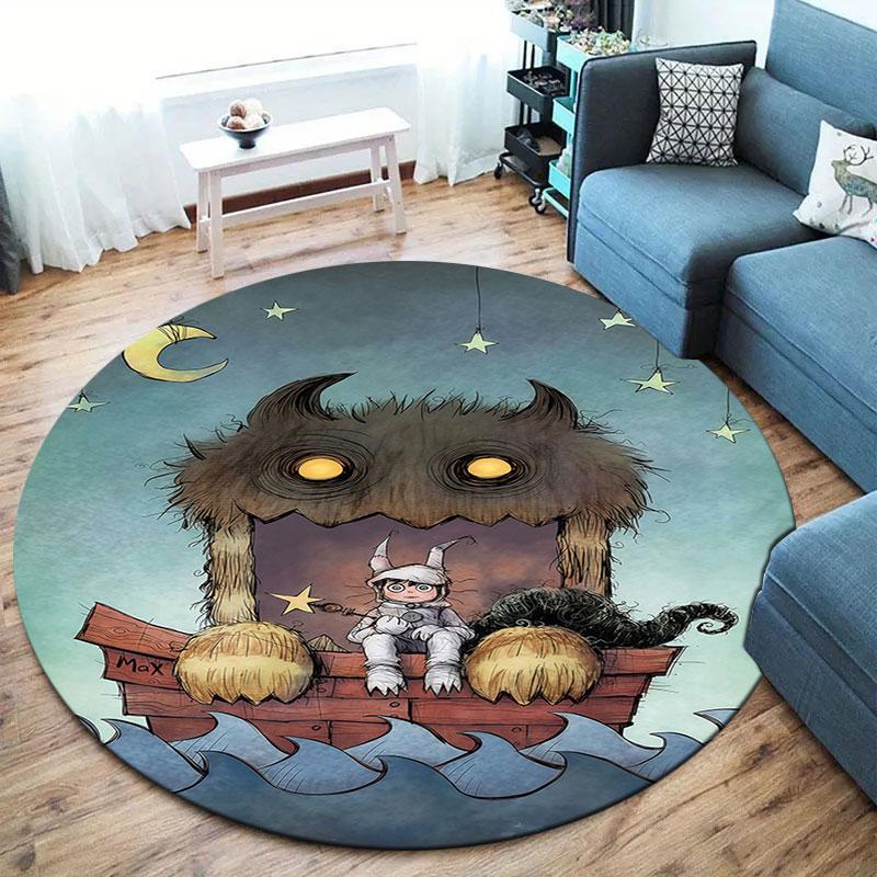 Where the Wild Things Are Round Area Rug,Carpet Rug for Living Room Bedroom Sofa Playroom Decor,Non-slip Floor Mat