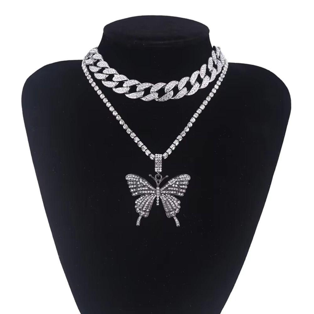 Trendy Butterfly Pendant Rhinestone Fashion Collars Necklace Bling Necklace  Necklace for Women