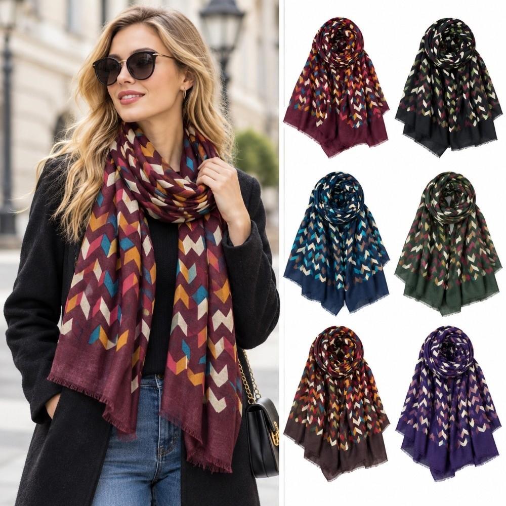 Long Fringe Fringe Shawl Wrap Sun Protection Polyester Shawl Chevron Print Scarf Autumn Spring