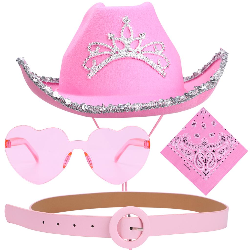 4 Pcs Cowgirl Hat Pink Cowboy Hat Tiara Pink Cowgirl Hat