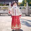 Комплект ханфу из красного бархата для девочек: Зимний вышитый наряд в стиле династии Мин для Нового года