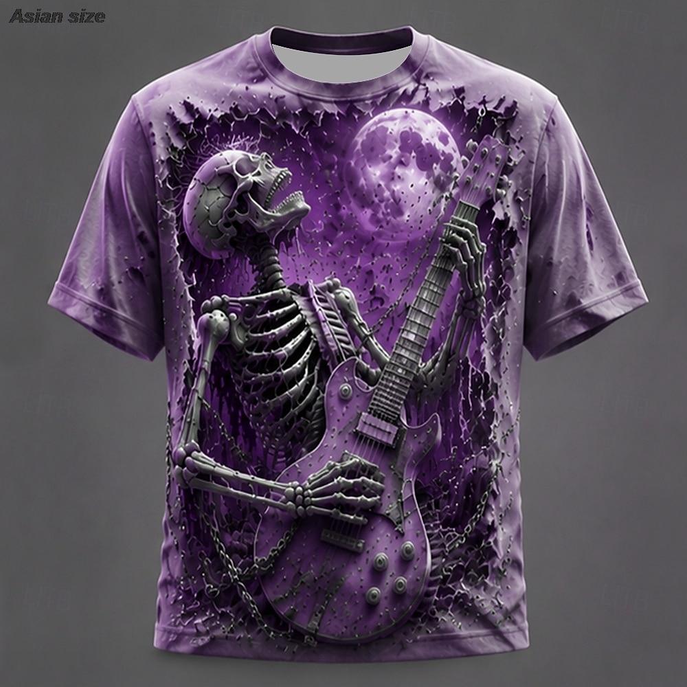 Halloween Men's Skull Bone T-shirt 3D Printed Gothic Style Short Sleeved Streetwear Casual and Fashionable Round Neck Clothing