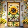 Spring Sunflower Door Cover Welcome Spring Decorations Theme Party Photo Background Bee Flower Bow Backdrop Photography 35 x 70 in Spring Party