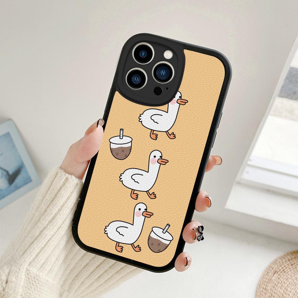 Чехол для телефона с масляной живописью и мультяшной уткой для Iphone 14 13 11 12 Pro MAX 13 12 MiNi 7 8plus 14 13 11PRO X XS 12 11 XR Чехлы из овечьей кожи