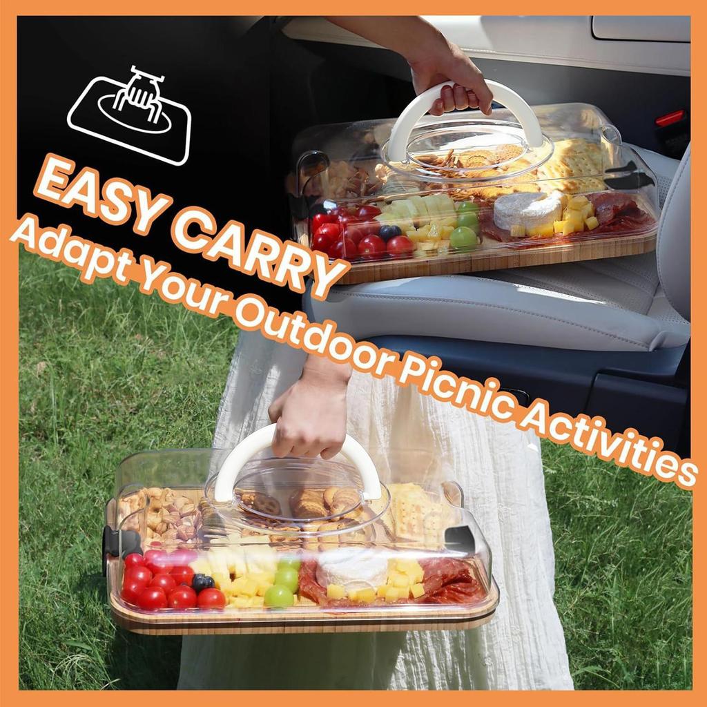 Деревянная сырная доска, поднос для закусок, коробка для пикника, сырная тарелка с сеткой, фруктовая бенто-коробка, подходит для путешествий на открытом воздухе, кемпинга, отпуска