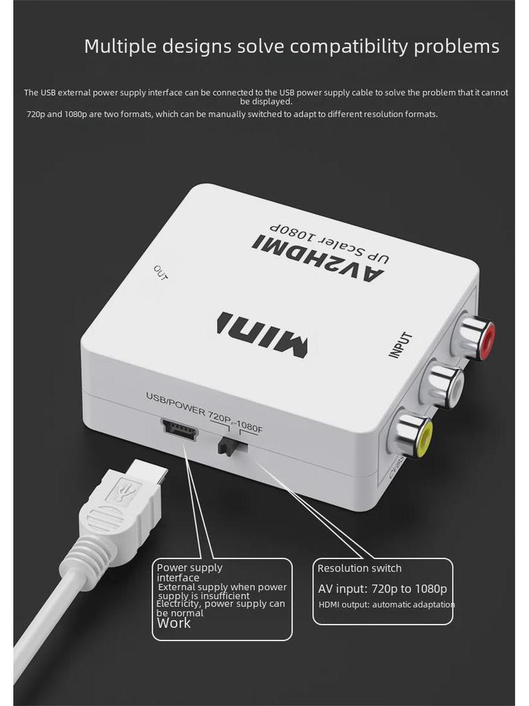 Конвертер AV2HDMI для игровых консолей — поддерживает преобразование красного/белого AV в HDMI