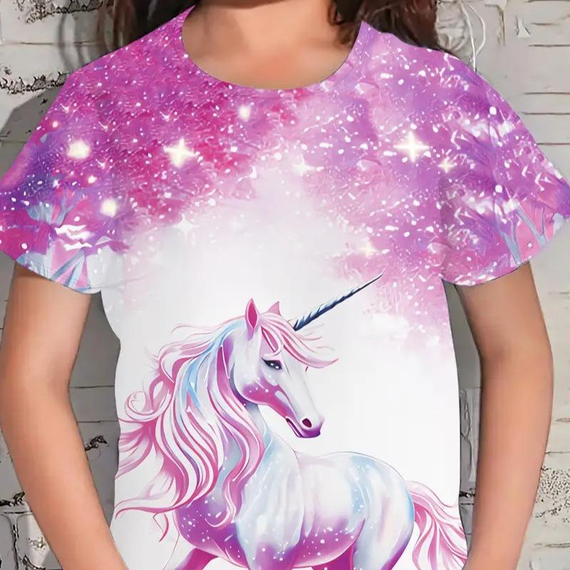 Новая мультяшная футболка детская футболка с коротким рукавом свободная повседневная с рисунком лошади топы для девочек
