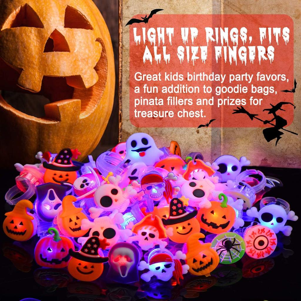 Glowing LED Finger Rings Halloween Christmas Party Favors Light Up Flashing Adjustable Fun Props Kids Adults