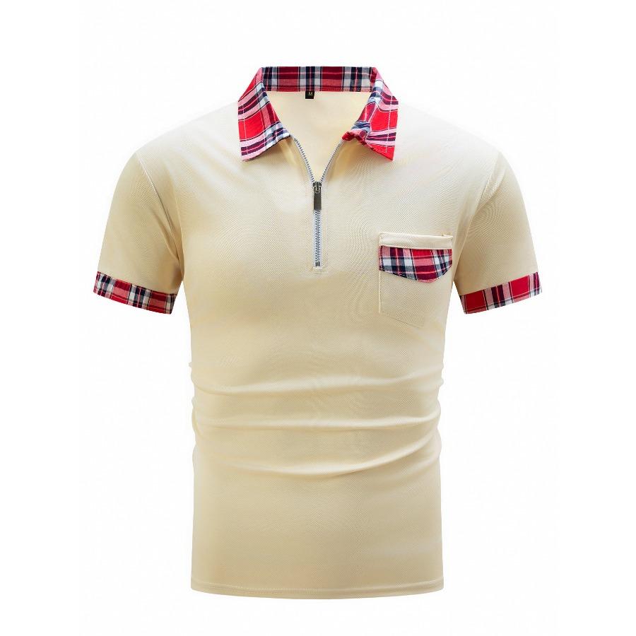 Летняя рубашка поло в клетку, мужская белая, черная, серая, синяя, с карманами на молнии, мужские спортивные рубашки поло с короткими рукавами