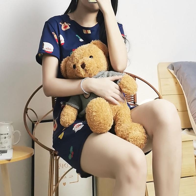 Женский летний пижамный комплект с мультяшным Санта-Клаусом: Домашняя одежда для общежития с коротким рукавом для девочек-подростков