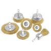 HWXINIE Hexagonal Wire Brush, Brass, 6mm Shaft, Cup Brush, Set of 7, for Rust Removal, Paint Stripping, and Extremely Scratch-Resistant (Non-Pure Bras