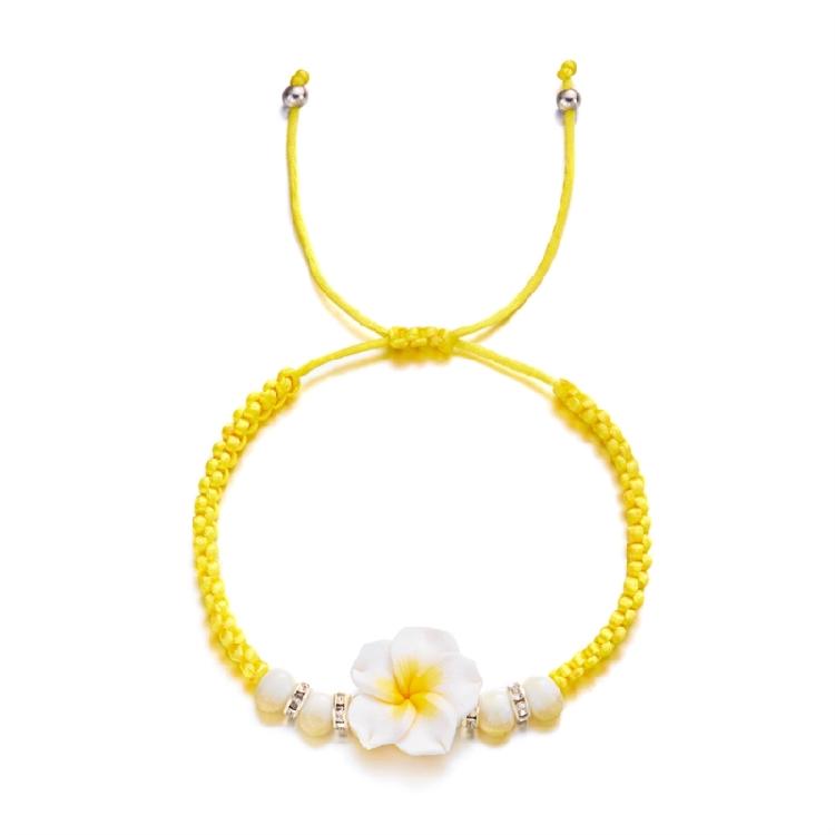 Цветочный браслет ручной работы из мягкой глины, плетёные украшения, регулируемый тропический браслет с плюмерией, богемные аксессуары для пляжной вечеринки