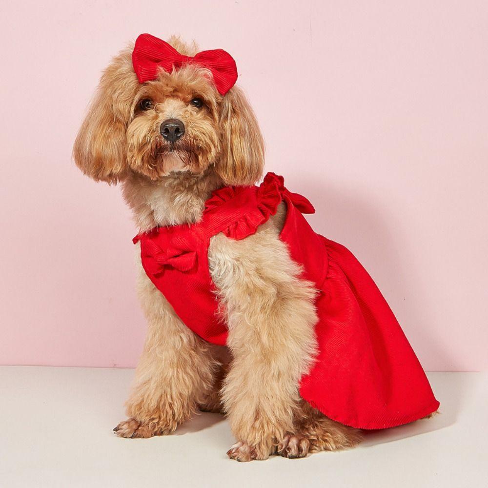 Pleated Pet Corduroy Skirt Sweet Pet Costume Fashion Bow Dog Skirt  for Pet