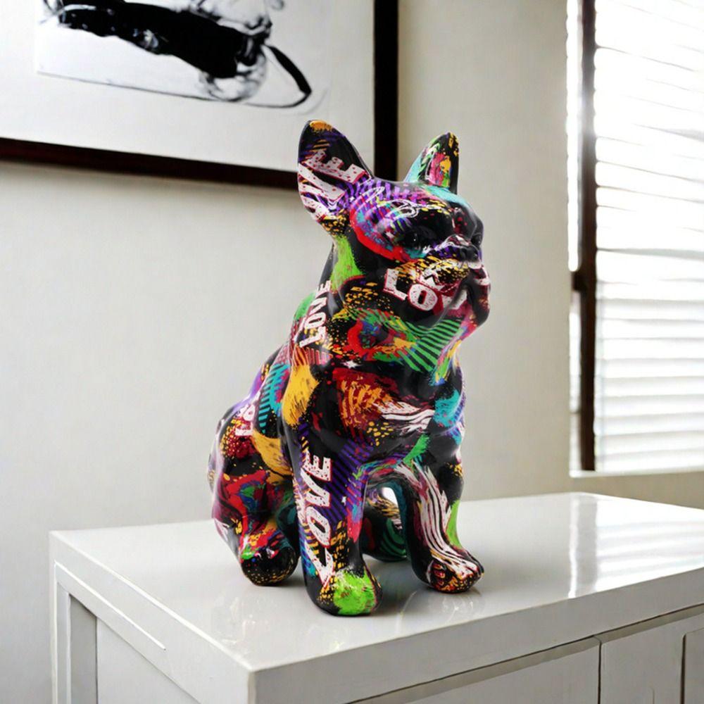 Kawaii Graffiti French Bulldog Statue Cartoon Colorful Dog Statue  Home