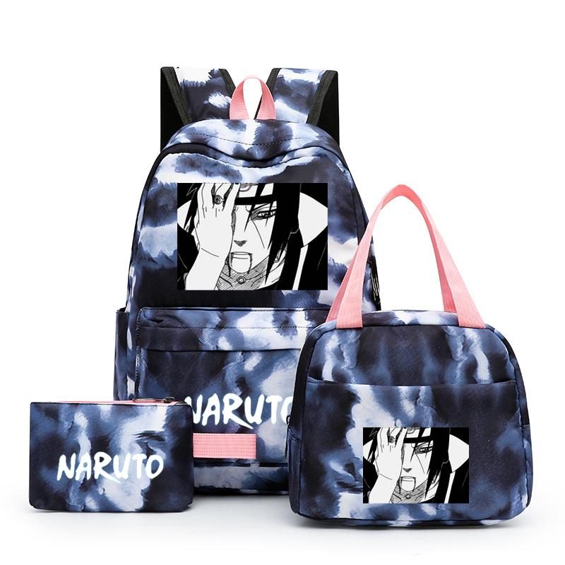 Наруто аниме 3 шт./компл. Холст Сумка для обеда Рюкзак для мальчиков Студенческие сумки для ноутбука Набор Детская сумка для ручек Снова в школу Рюкзак для девочки