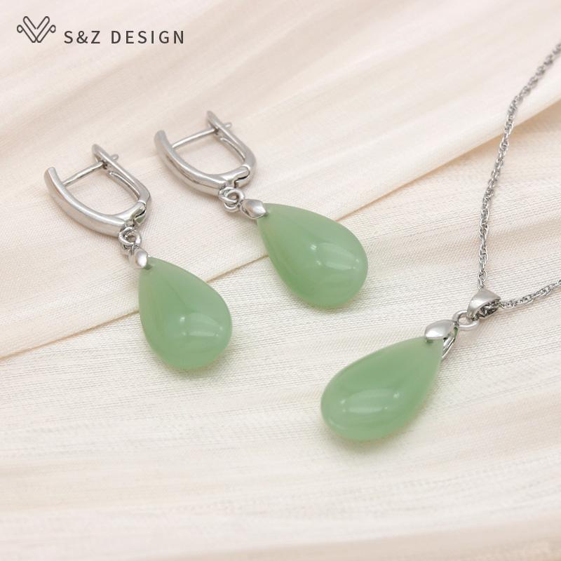 Модные элегантные висячие серьги цвета розового золота с каплями воды, комплекты ювелирных изделий для женщин, свадебное классическое ожерелье с подвеской