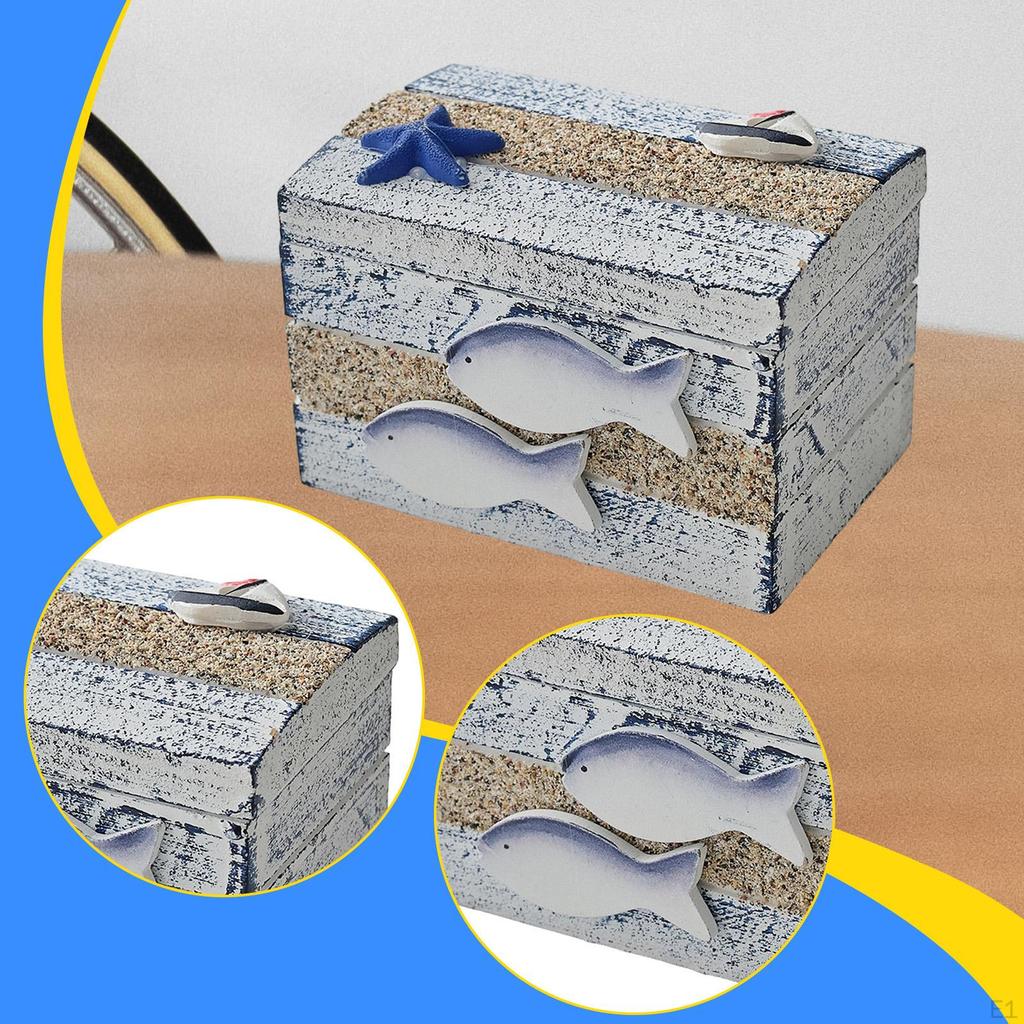 Small Jewelry Trinket Box Decorative Wooden Ornament Rustic Nautical Keepsake Storage for Beach